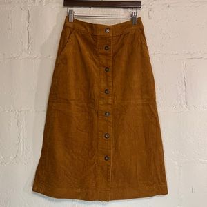 Uniqlo Tan Corduroy Button Front A-line Skirt Sz S